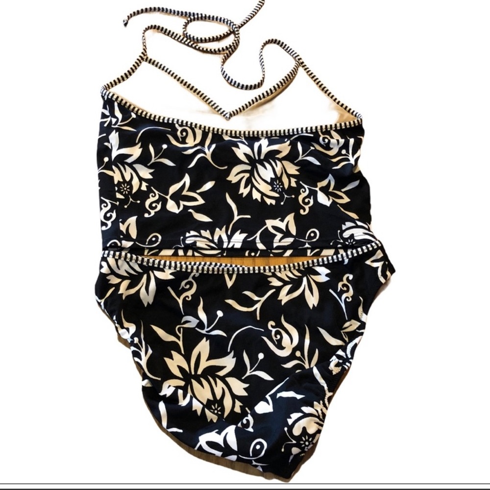 J. Crew two piece black floral swimsuit